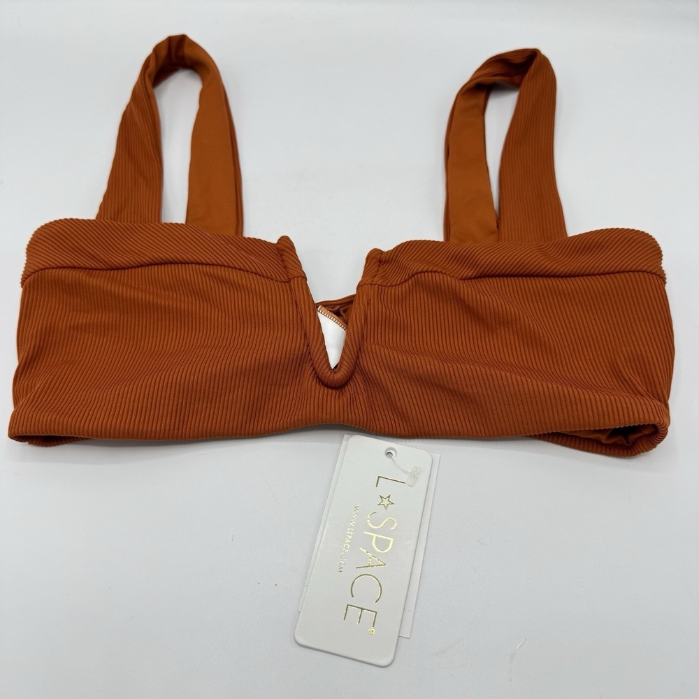 L*Space Lee Lee Bikini Top S NWT Amber Ribbed RHLLT19 Designer Swimwear